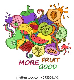 Funny abstract psychedelic colorful fruits background. Healthy vegetarian concept.