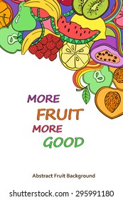 Funny abstract psychedelic colorful fruits background. Healthy vegetarian concept poster.