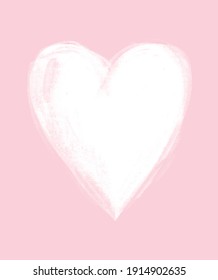 Funny Abstract Valentine's Day Vector Illustration ideal for Card, Wall Art, Poster. Simple Vector Graphic with White Heart Isolated on a Pastel Pink Background. Crayon Drawing Style Vector Art.