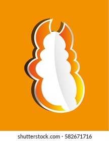 Funny abstract white orange isolated alien snowman sticker on orange background.
