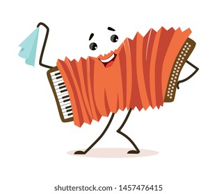 Funny Accordion Musical Instrument Cartoon Character Vector Illustration