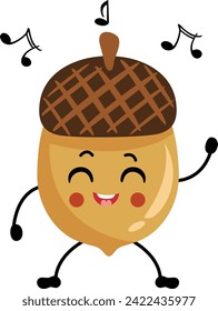 Funny acorn mascot dancing to music
