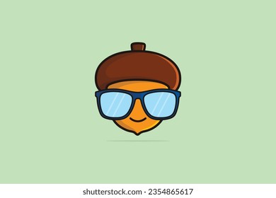Funny acorn nut with glasses vector illustration. Beautiful acorn character mascot logo design. Food nature icon concept.