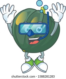 Funny acorn squash mascot design with Diving glasses