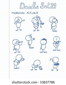 A funny and adorable cartoon style doodles in morning situations