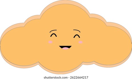 A funny and adorable cloud emoji with a big smiling face and happy closed eyes. This kawaii-style weather illustration is perfect for children’s educational materials, weather apps, stickers, or digit