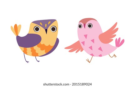 Funny Adorable Colorful Owl Birds Set, Lovely Owlets Cartoon Vector Illustration