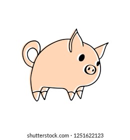Funny and adorable wondering vector pig character on white background