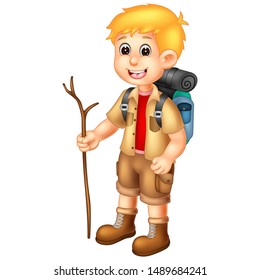 Funny Adventure Backpacker Boy Cartoon For Your Design
