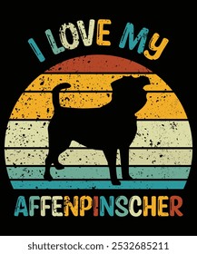 Engraçado Affenpinscher Vintage retro Sunset Silhueta Presentes cão Amante Cão Proprietário essencial T-Shirt