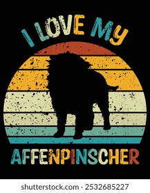 Engraçado Affenpinscher Vintage retro Sunset Silhueta Presentes cão Amante Cão Proprietário essencial T-Shirt