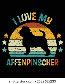 Engraçado Affenpinscher Vintage retro Sunset Silhueta Presentes cão Amante Cão Proprietário essencial T-Shirt