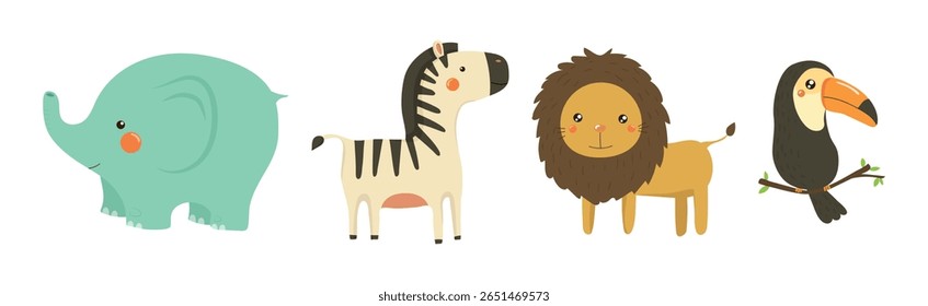 Engraçado conjunto de animais africanos e fauna selvagem. Vida selvagem e zoológico exótico Mammal de Savannah