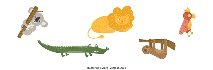 Funny African Animals and South Fauna Vector Set