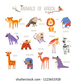 Funny African animals vector cartoon design