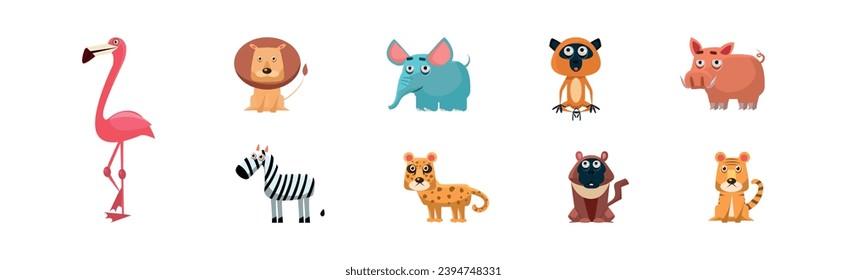 Funny African Animals and Zoo Fauna Vector Set