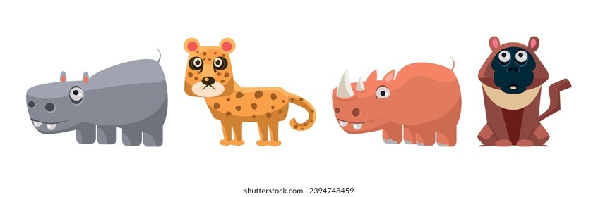 Funny African Animals and Zoo Fauna Vector Set