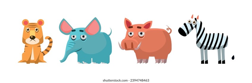 Funny African Animals and Zoo Fauna Vector Set