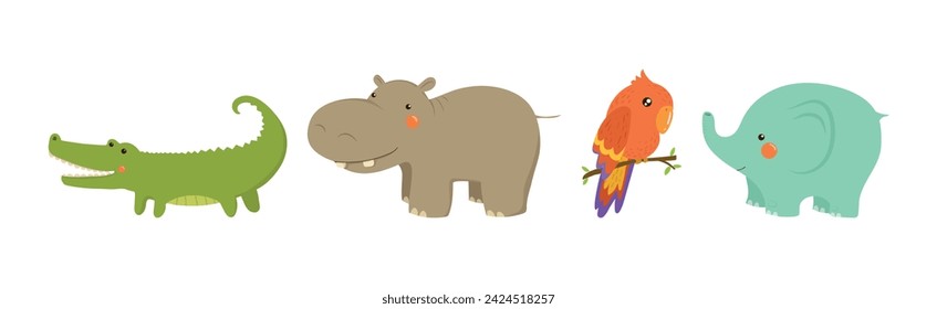 Funny African Animals and Zoo Fauna Vector Set