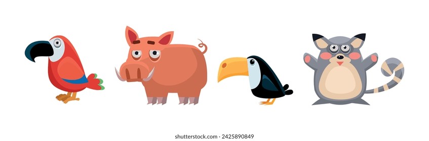 Funny African Animals and Zoo Fauna Vector Set