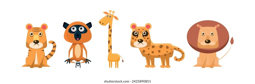 Funny African Animals and Zoo Fauna Vector Set