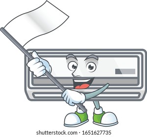 Funny air conditioner cartoon character design with a flag