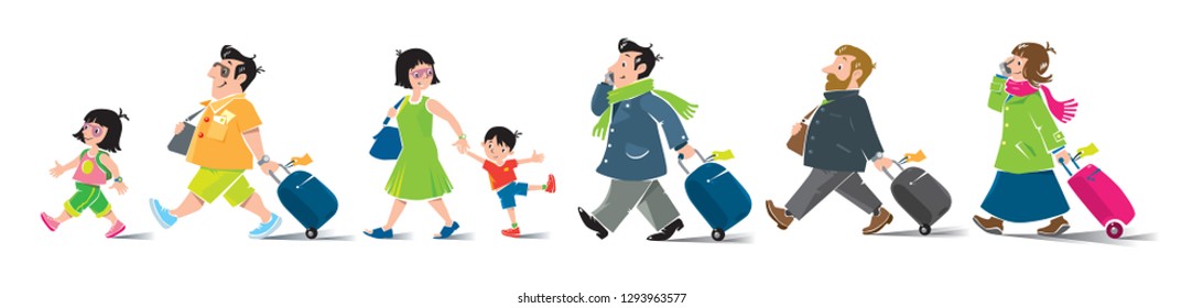 Funny air passengers set, men, women and children