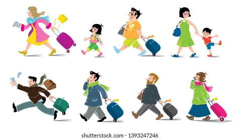 Funny air passengers set, men, women and children