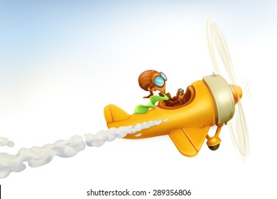 Funny airplane, vector cartoon isolated on white background