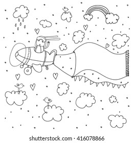 Funny airplane, vector cartoon isolated on white background