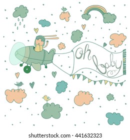 Funny airplane, vector cartoon isolated on white background
