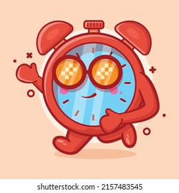 Funny alarm clock character mascot running isolated cartoon in flat style design 