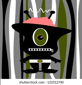 funny alien with brains and antenna