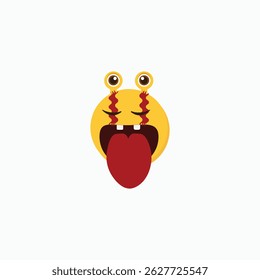 Funny alien cartoon with bulging eyes, zigzag lines, and tongue out, expressing wild surprise or chaos.