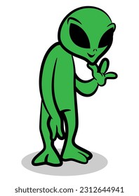 Funny Alien cartoon characters smile and greeting. We come with peace. Best for sticker, logo, and mascot with science-fiction themes for kids