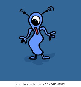 Funny alien character childish drawing style.