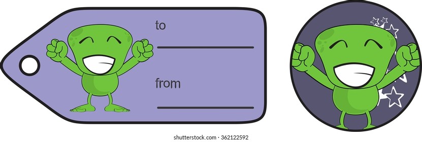 funny alien expression cartoon gift card sticker in vector format very easy to edit