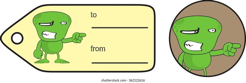 funny alien expression cartoon gift card sticker in vector format very easy to edit