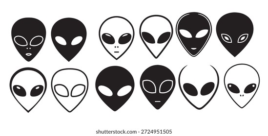 Divertida Ilustración vectorial de silueta de cara alienígena