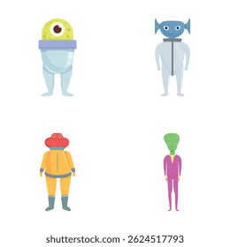 Funny alien icons set cartoon vector. Various space alien or monster. Cartoon character