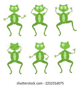 Funny alien man of green color. Range of different emotions. Set in vector