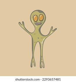 Funny alien. Mneterrestrial creature isolated on white background. Vector illustration