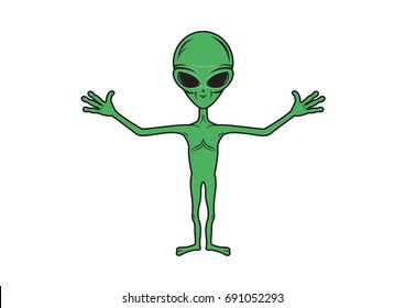 Funny Alien with open arms cartoon character. Alien green man icon vector isolated on a white background