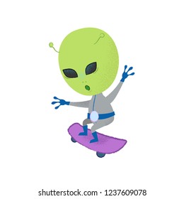 Funny alien skateboarding. Stunt, creature, character.Can be used for topics like extreme sport, leisure, cosmos