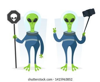 Funny Alien in Space Suit. Cartoon Style. Vector Illustration