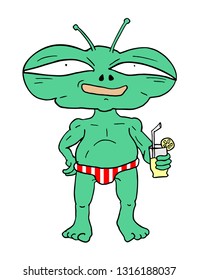 funny alien with summer drink