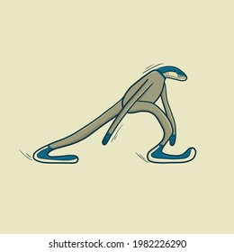A funny alien in a tracksuit, a character in motion, an unusual character. Vector illustration, mascot, logo, design or textile print
