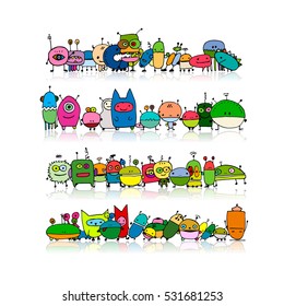 Funny aliens collection, sketch for your design