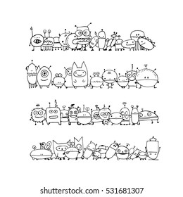 Funny aliens collection, sketch for your design