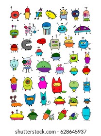 Funny aliens collection, sketch for your design